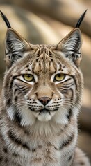 Intense gaze of a Eurasian lynx in the wild.