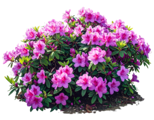 Cluster of Red Rhododendron Azalea Flowers with Leaves Isolated on Transparent Background