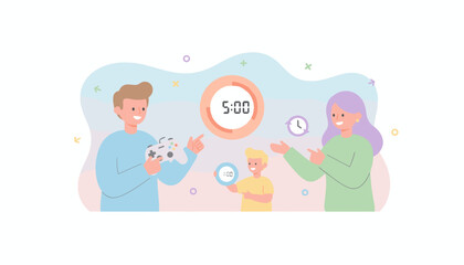 Family setting screen time limits for gaming promoting digital balance with timers