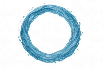 Water forming a powerful swirling circle with splashes, representing flow, purity, and refreshment. Transparent background