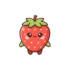 Obraz premium A cute kawaii strawberry character with a happy smiling face, little arms, and legs on a white background.