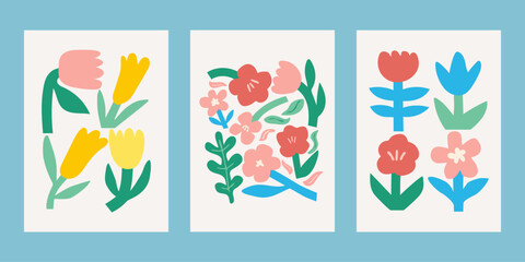 Neutral minimalist flower illustration, colorful abstract flower art prints, contemporary floral drawing