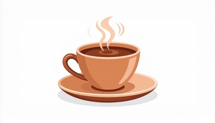 Steaming cup of hot chocolate served on a saucer with a white background