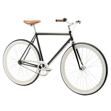 Black and white single speed bicycle isolated on transparent background