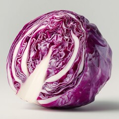 Fototapeta premium half purple cabbage with vibrant magenta hue and detailed natural pattern. Bright white background, advertising-quality lighting, high-definition commercial photo for antioxidant and health food