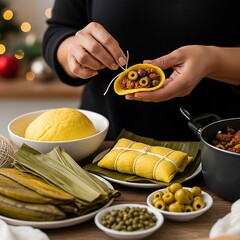 Preparing Traditional Venezuelan Hallacas for Christmas Celebration.