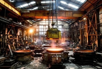 Industrial steel foundry, hot metal pouring