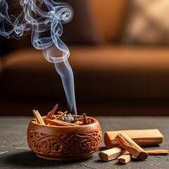 Aromatic Sandalwood - Incense Sticks Burning with Fragrant Smoke.