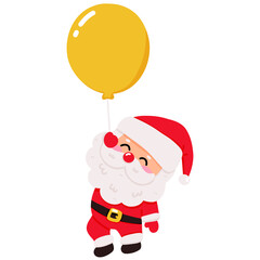 Cute Cartoon Santa Claus Floating with Balloon – Festive Holiday Illustration