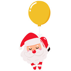 Cute Cartoon Santa Claus Floating with Balloon – Festive Holiday Illustration