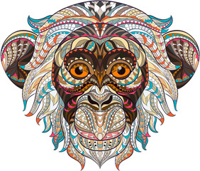 Ornamental Monkey Head Vector — Mandala Style Geometric Animal Illustration with Decorative Patterns