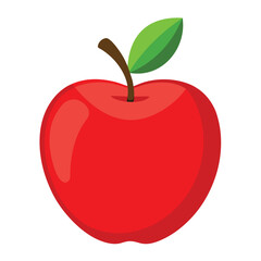 A vibrant red apple with a green leaf