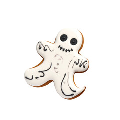 Obraz premium white ghost-shaped Halloween gingerbread cookie isolated on transparent background, png