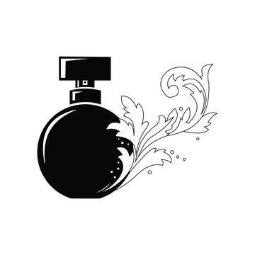 black perfume bottle with floral design clip art preview