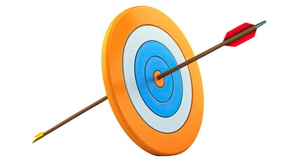 Arrow piercing center of concentric target, orange, white, and blue rings