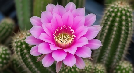 Blooming Cactus Flower - A Vibrant Display of Desert Beauty.