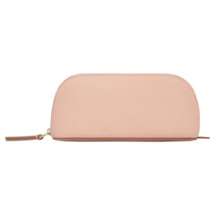 Elegant pale pink cosmetic pouch with zipper closure on white background