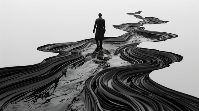 Hombre caminando en r&iacute;o de petr&oacute;leo