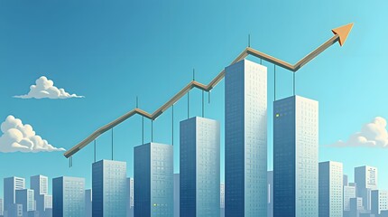 Visualize your business growth with this modern city skyline and upward trending arrow graph