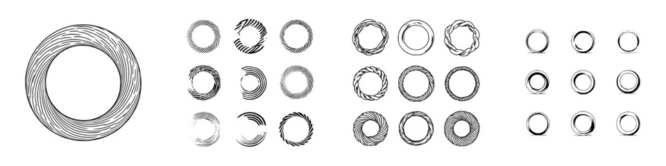 Collection of abstract circular frames with line art and rope textures © schmidt