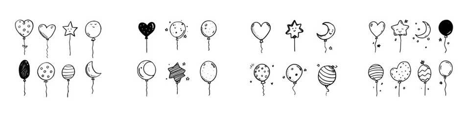 Whimsical hand drawn balloons and abstract shapes collection