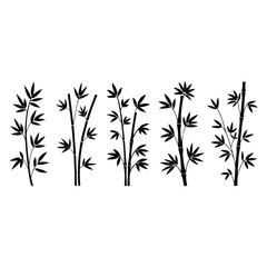 Naklejka premium Collection of five black bamboo stalk silhouettes for a minimalist and natural design. Zen-inspired plant icons isolated on a white background