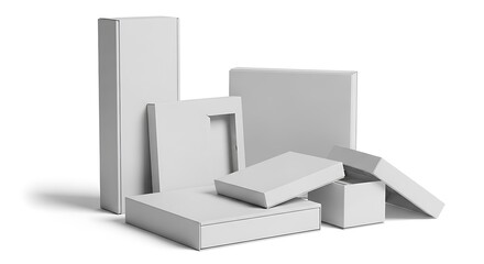Assortment of Blank White Boxes for Packaging and Presentation.