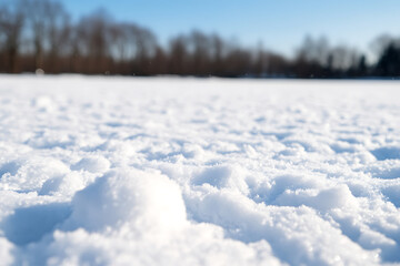 Fototapeta premium A pristine, snow-covered landscape gleams under a bright blue sky, creating a peaceful winter scene. The texture and depth of the snow invite quiet contemplation.