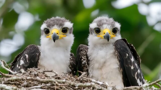 Eagles hatch and grow in a natural nest in the wild