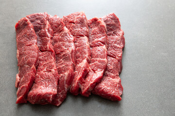 Fresh raw meat, uncooked food