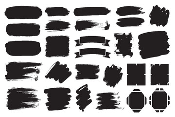 Variety Set of Bold Black Paint Brush Strokes, Shapes, and Banners

