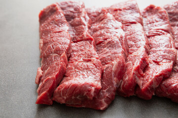Fresh raw meat, uncooked food