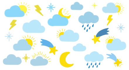 Fototapeta premium Illustration of hand drawn weather forecast icons isolated on transparent background