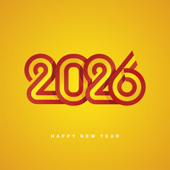 2026 New Year compact red yellow Spain ribbon flag numbers design on yellow orange background. New Year 2026 concept template greeting card