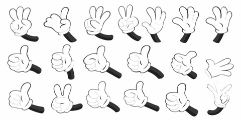 Collection of cartoon hands in various gestures including thumbs up and peace signs