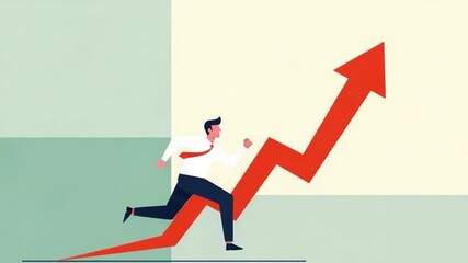 Businessman Running Upward Arrow Graph Illustrating Business Growth and Success. - Powered by Adobe