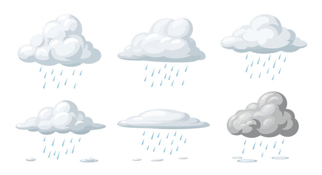 Cartoon Clouds with Raindrops: Weather Elements Collection.
