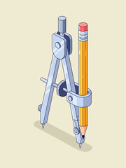 Pencil Compass Precision Drawing Illustration