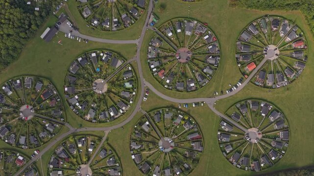 Overhead of Haveforeningen Harekaer, Denmark&mdash;planned circular garden city.