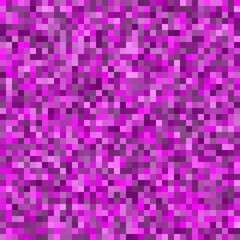 Seamless pattern with dense grid of small squares in various shades of pink, creating pixelated or digital texture. Cute and modern background. Vector pink pixel art wallpaper.