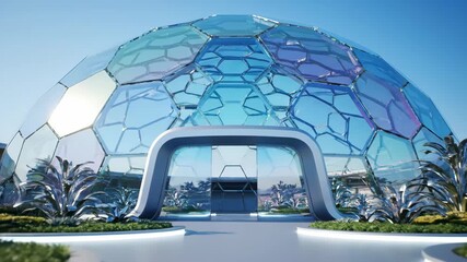 Modern Futuristic Geodesic Dome with Glass Facade and Lush Surroundings - Powered by Adobe