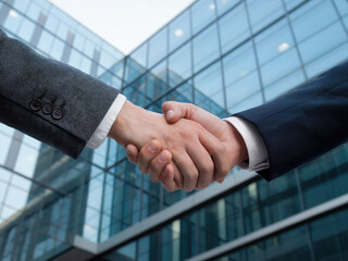 Professional business handshake in modern office building, partnership agreement and corporate success concept, businessmen shaking hands for teamwork and cooperation