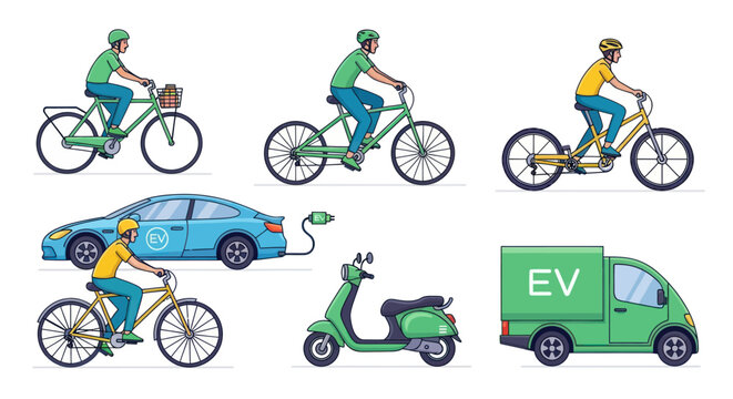 Diverse Electric Vehicles and Bicycles for Sustainable Transportation.