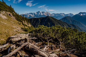 Mountain Landscape In Austria With View Of The Wetterstein Range And Zugspitze Massif: Scenic...
