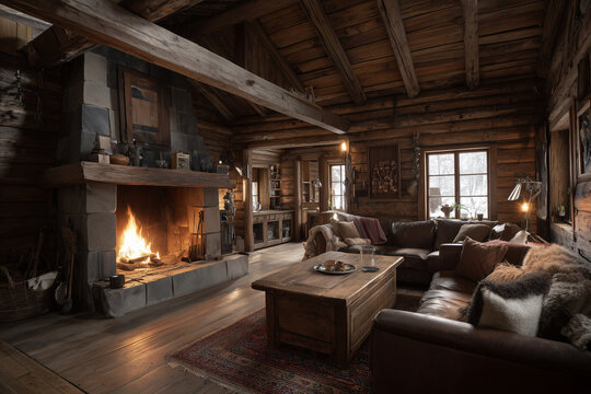 Rustic Living Room with Fireplace