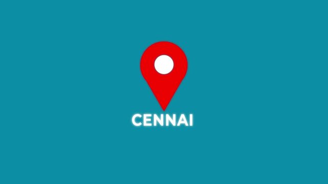 Location of the city of CENNAI ,The name of the place with the location has been displayed, sign animated on black background. GPS location tracking icon .