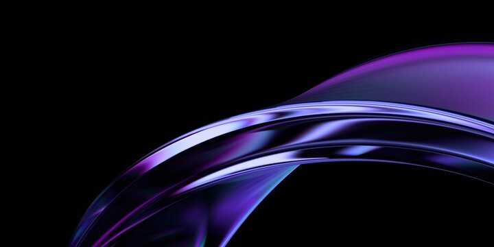 Abstract glass shape with neon reflections, 3d render