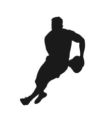 Silhouette of a muscular athlete dribbling a football during a dynamic sports game