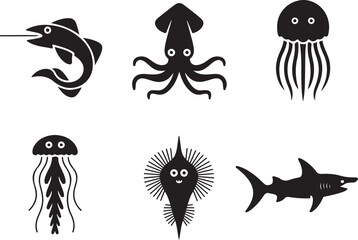 Naklejka premium Charming ocean creatures collection for playful designs