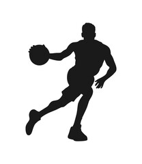 Dynamic silhouette of a male basketball player dribbling the ball in motion